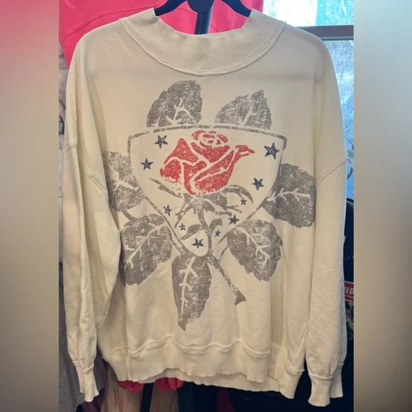 NWT Free People We The Free Palm Spring Turtleneck Graphic Pullover ivory - S, M - Picture 7 of 10